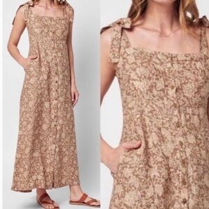 Faherty 100% Linen Button Front Maxi Dress Boho Made in India with pockets